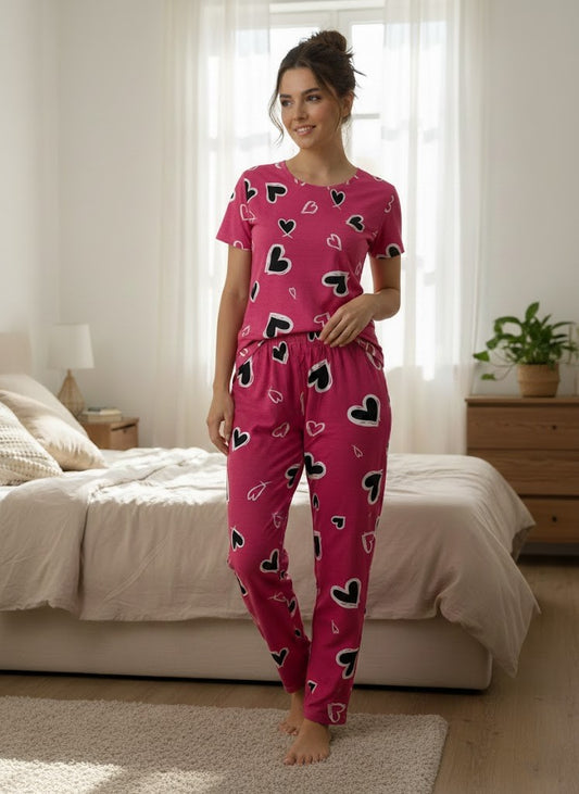 Heart Print Women's Pajama Set