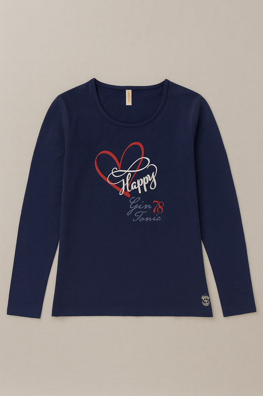 Navy Blue Long Sleeve Shirt – “Happy Heart”