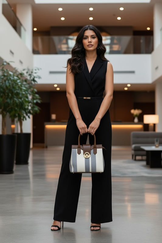 Striped Beige & Brown Handbag