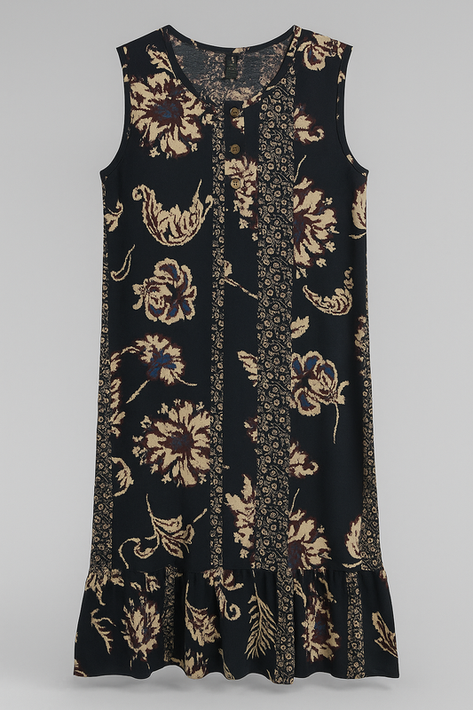 Navy Floral Sleeveless Midi Dress