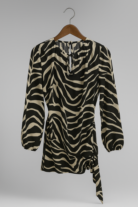 Zebra Print Long Sleeve Mini Dress