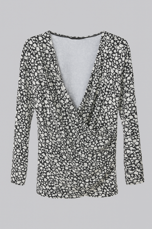 Women’s Black & White V-Neck Wrap Top