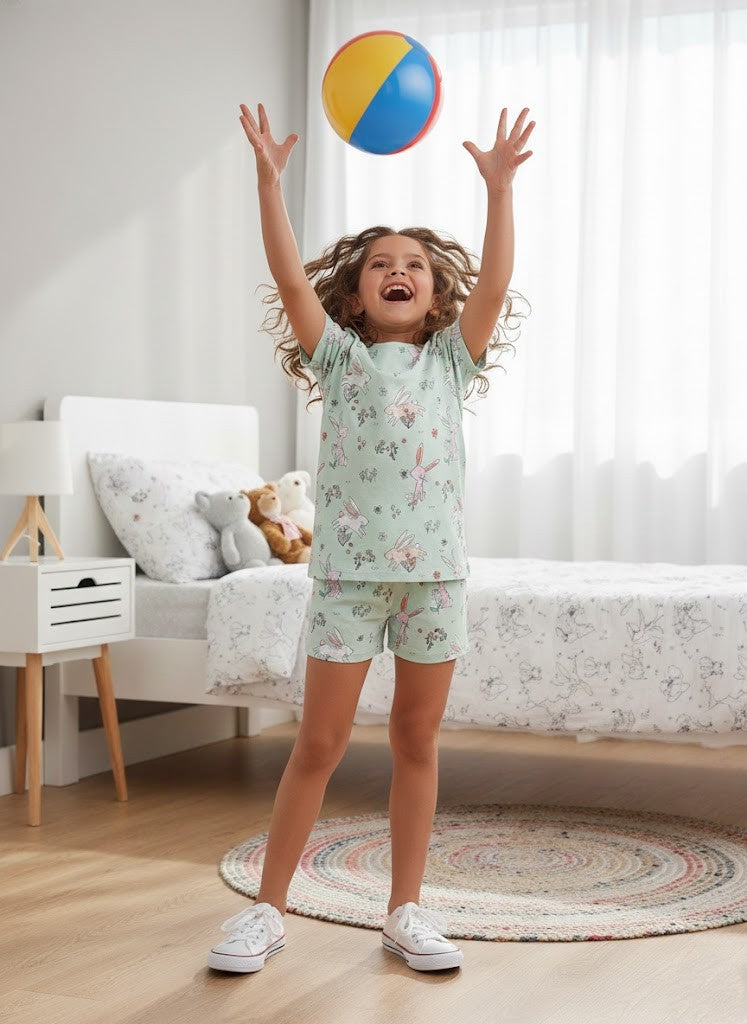 Girls’ Two-Piece Bunny Print Pajama Set