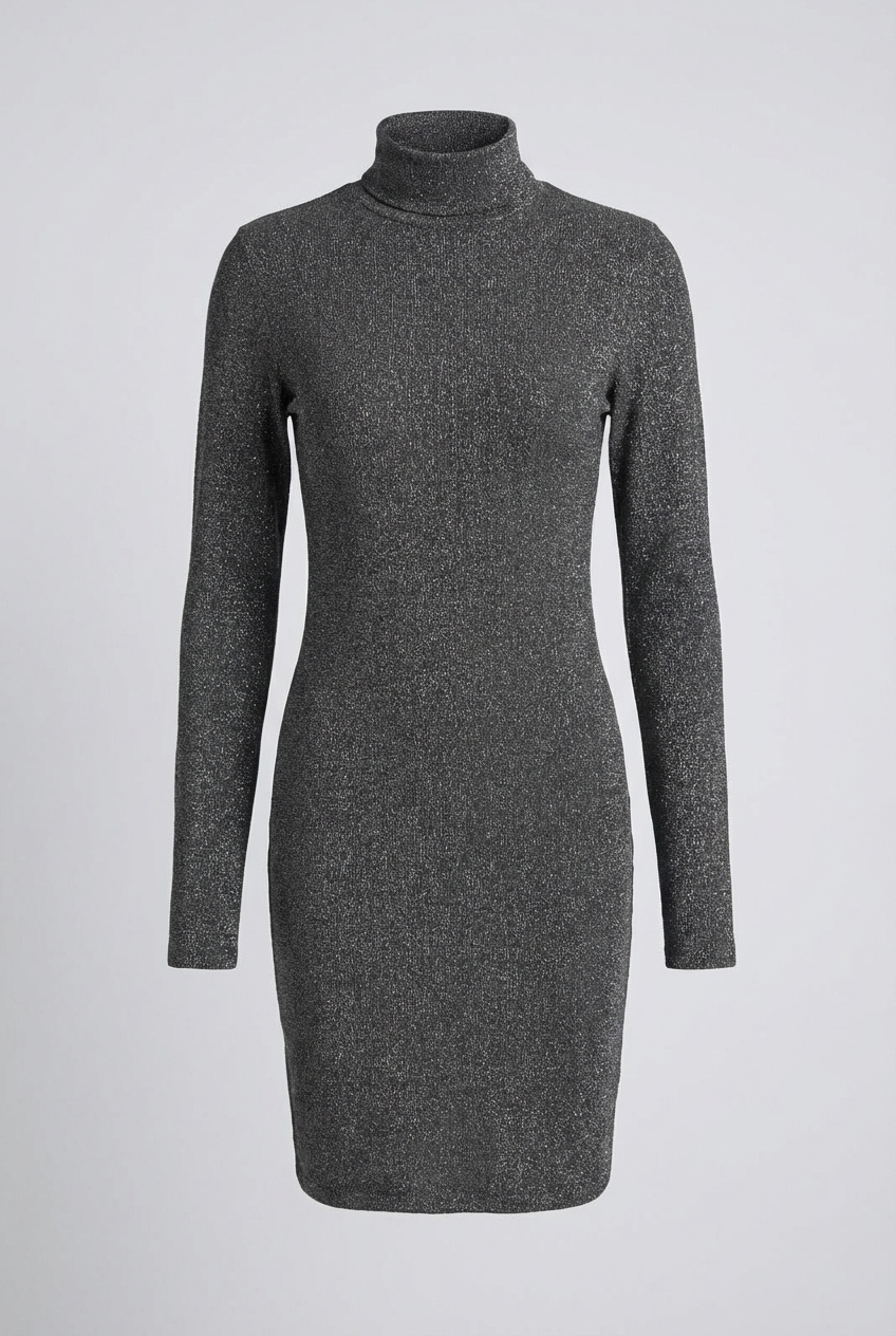 Shimmer Knit Turtleneck Bodycon Dress