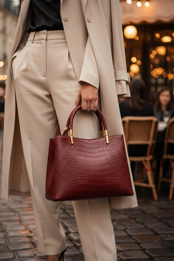 Women’s Crocodile-Texture Red Handbag