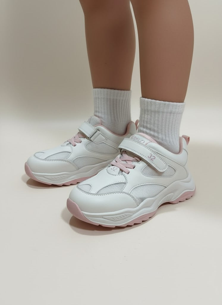 Girls’ White & Pink Sneakers