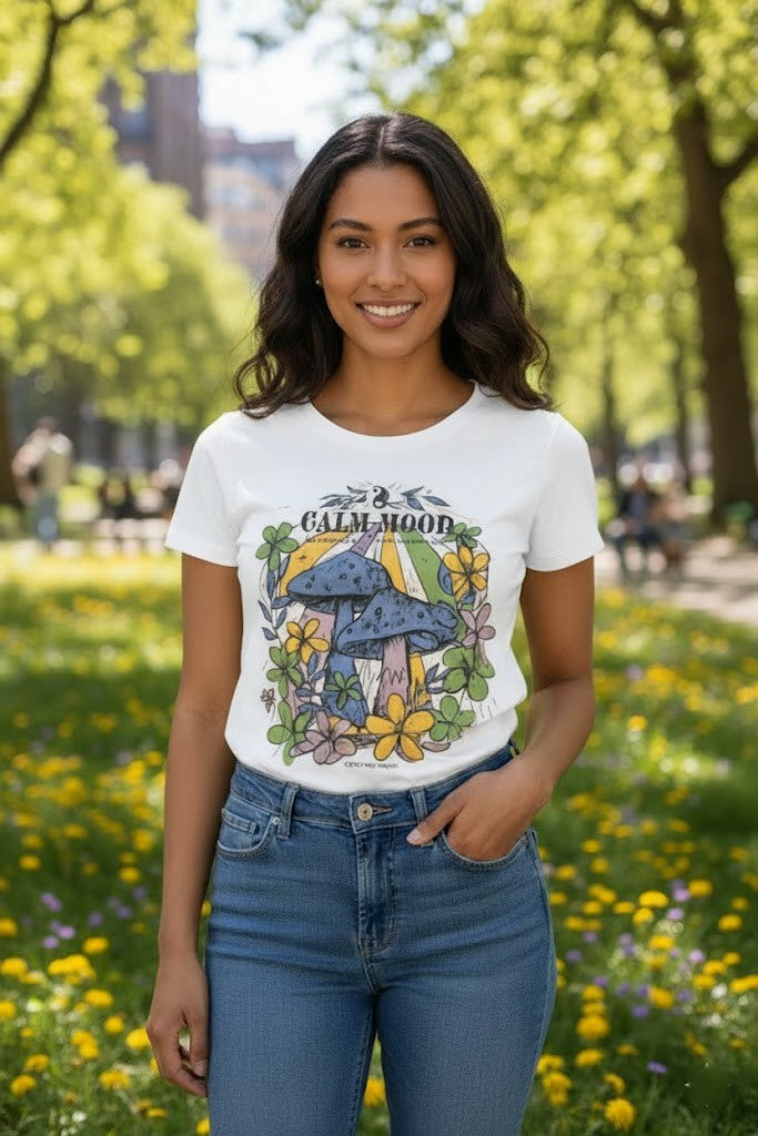 Women’s White Printed T-Shirt – “Calm Mood” Graphic