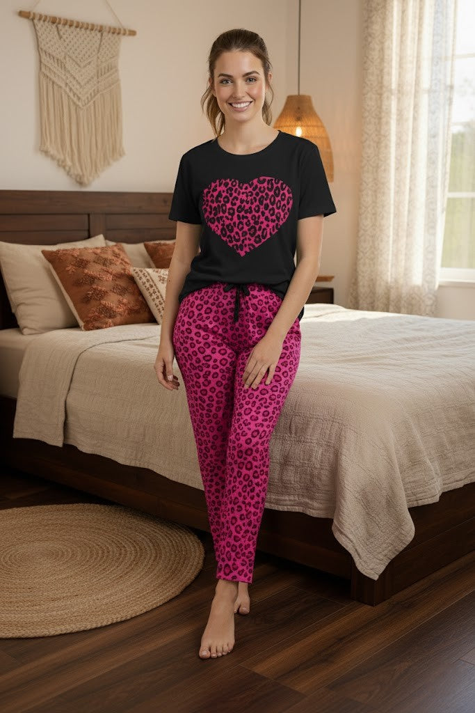 Pink Leopard Heart Pajama Set