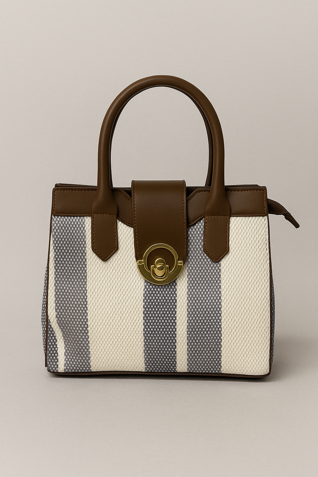 Striped Beige & Brown Handbag