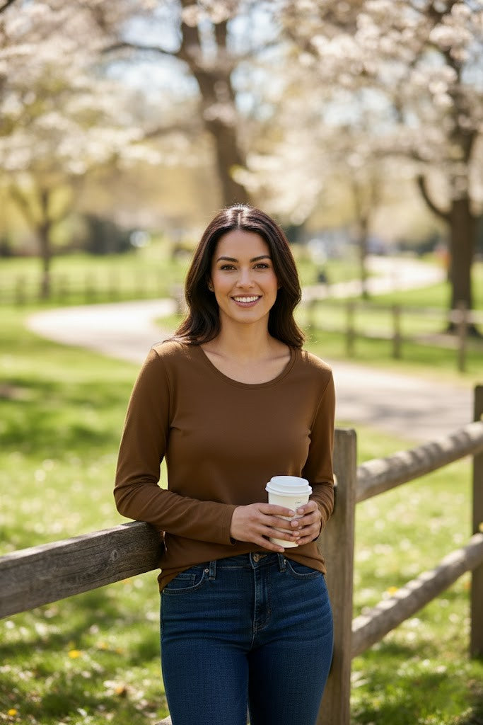 Women’s Brown Long Sleeve Cotton Shirt