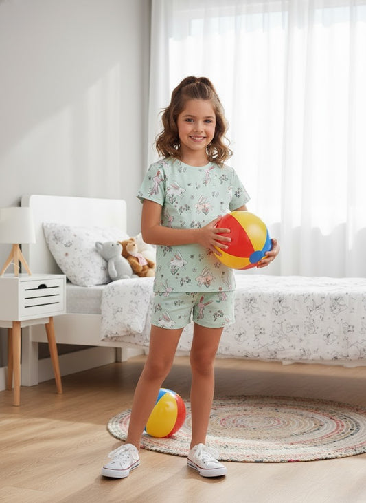 Girls’ Two-Piece Bunny Print Pajama Set