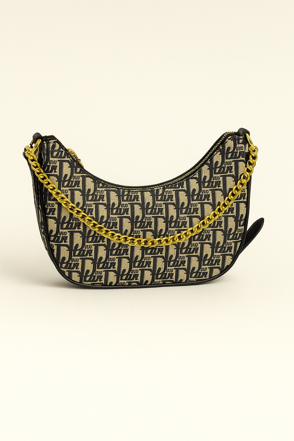 Beige & Black Monogram Baguette Bag