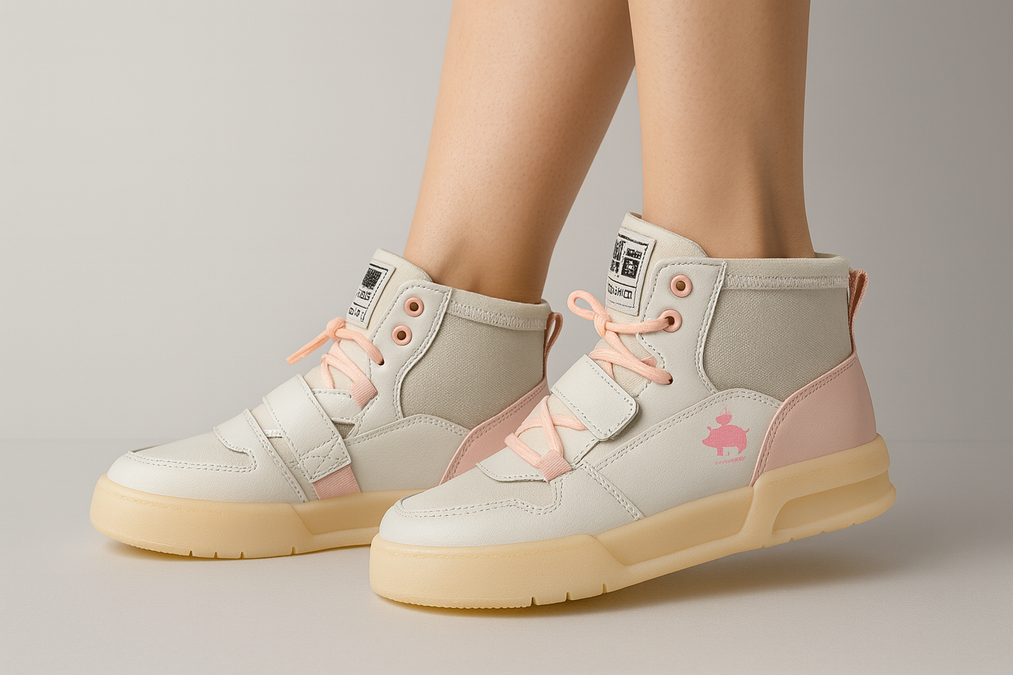 Girls’ cream and pink high-top sneakers