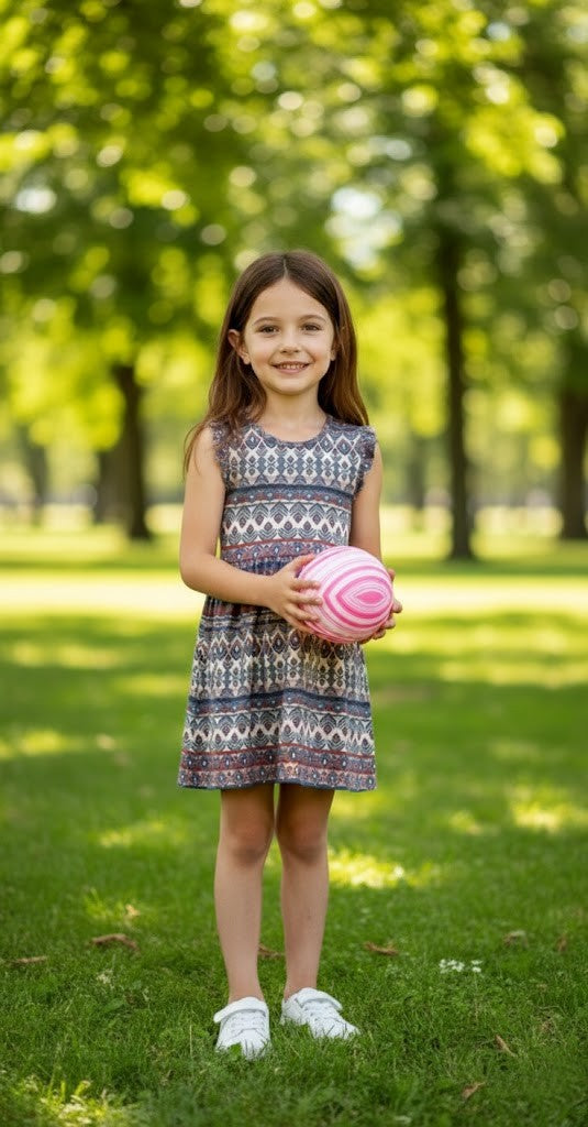 Girls’ Boho Pattern Flutter-Sleeve Dress