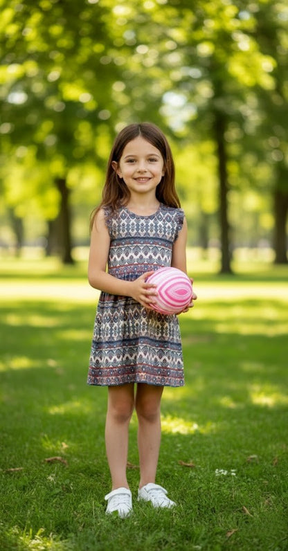 Girls’ Boho Pattern Flutter-Sleeve Dress