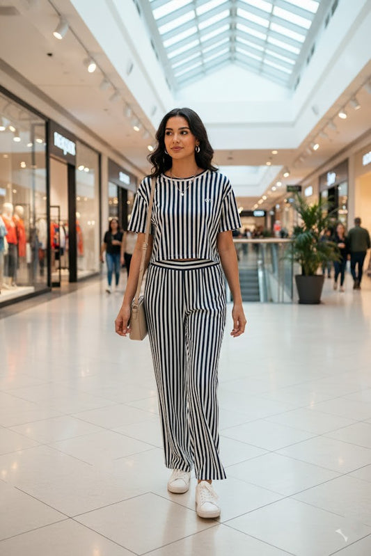 Black & White Striped Two-Piece Set