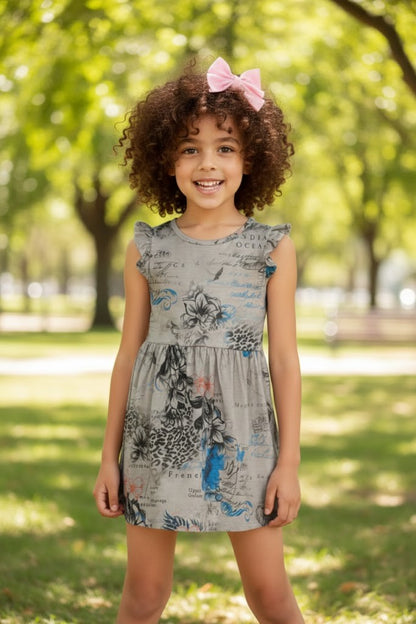 Girls’ Printed Flutter-Sleeve Casual Dress