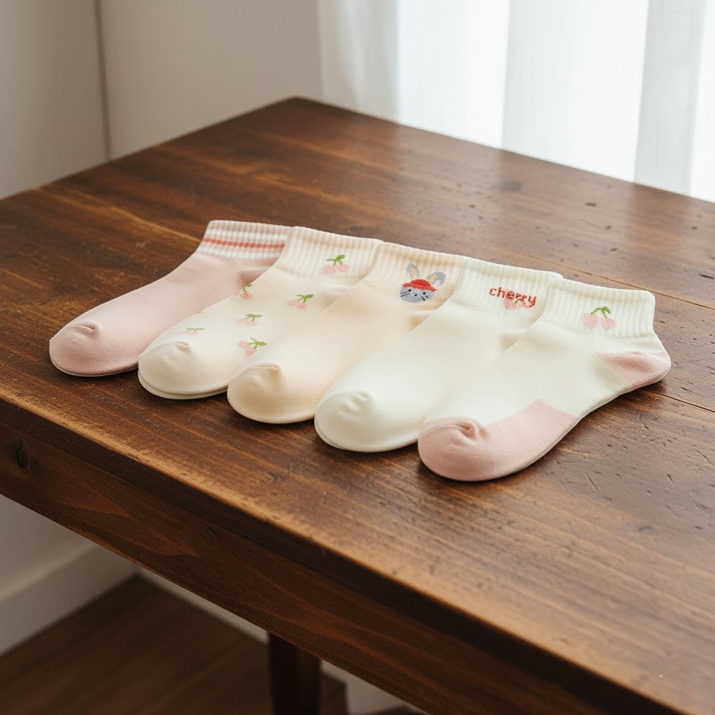 Women’s Cherry & Cute Pattern Socks – 5-Pairs