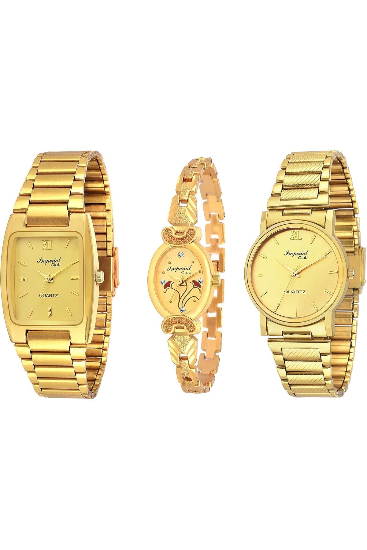 Club Combo Pack of 3 Golden Coloured Dial and Band Analog Stainless Steel Watches