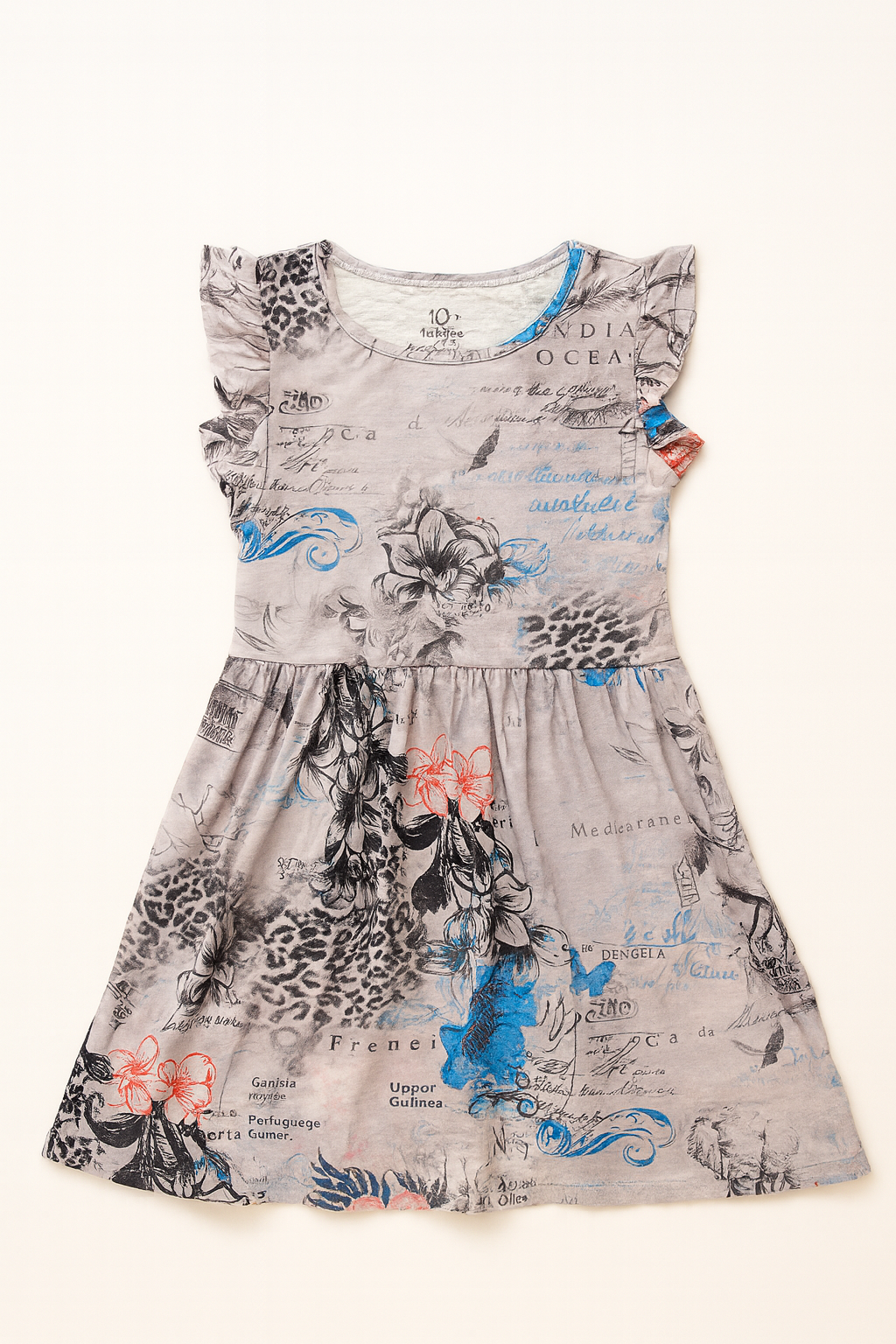 Girls’ Printed Flutter-Sleeve Casual Dress