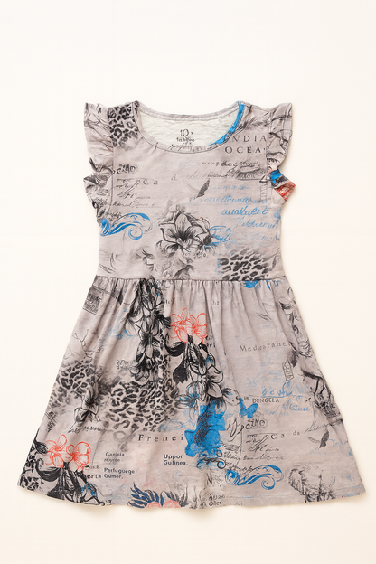 Girls’ Printed Flutter-Sleeve Casual Dress