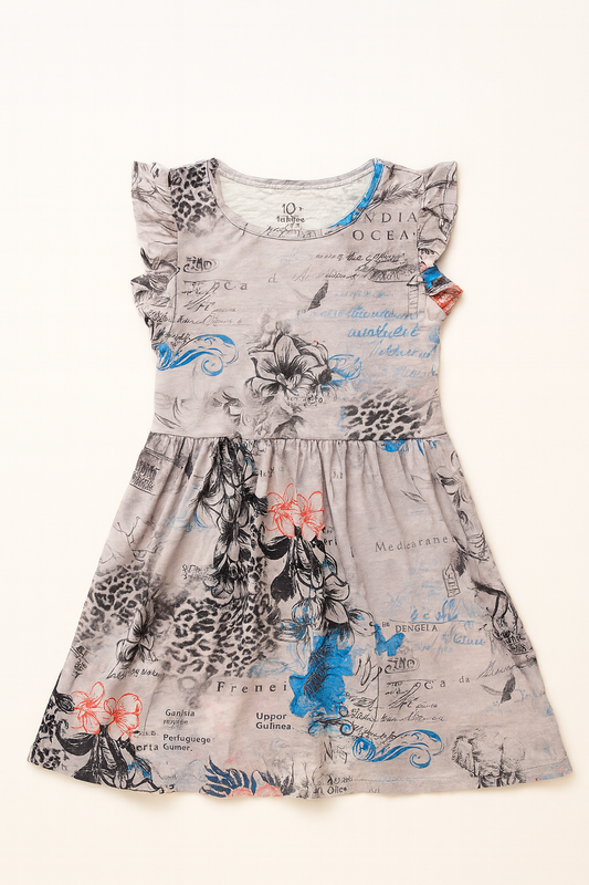 Girls’ Printed Flutter-Sleeve Casual Dress