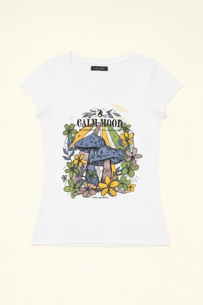 Women’s White Printed T-Shirt – “Calm Mood” Graphic