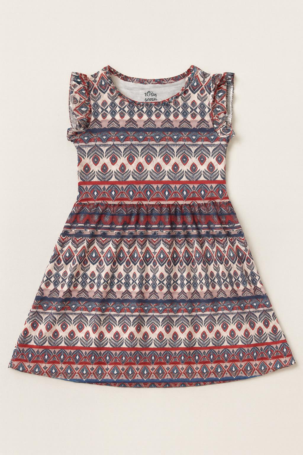 Girls’ Boho Pattern Flutter-Sleeve Dress