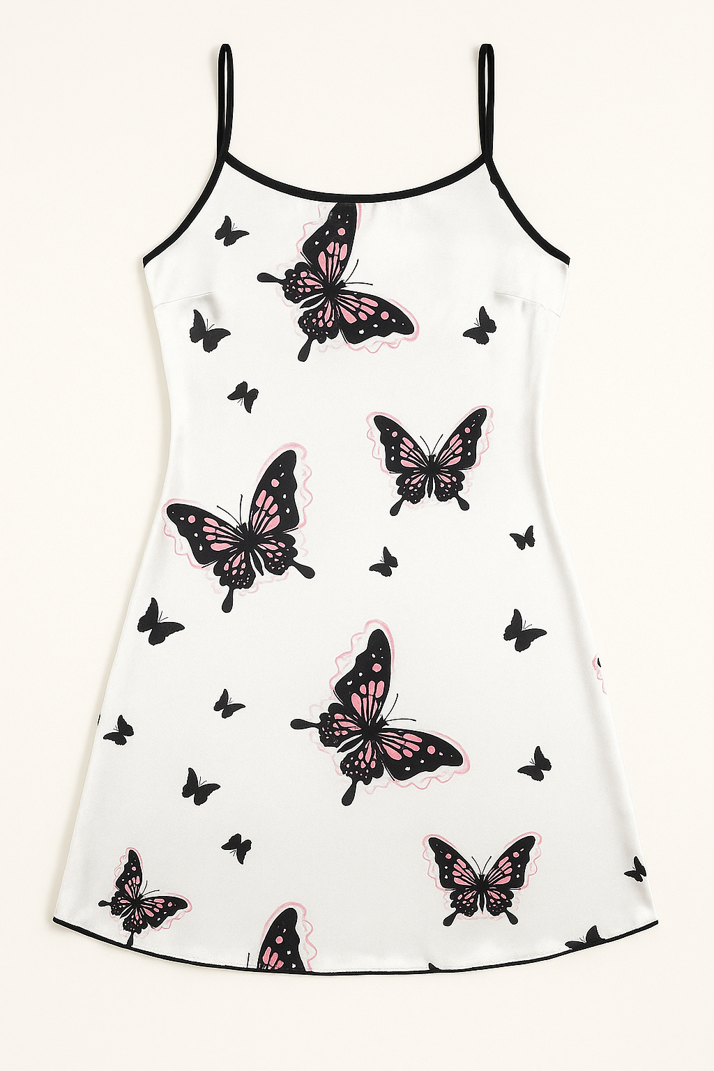 White Satin Slip Dress with Butterfly Print