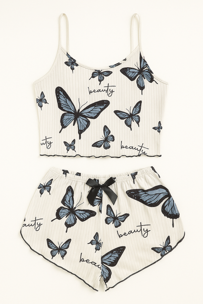 2-Piece Butterfly Print Pajama Set