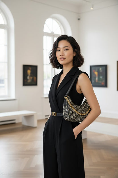 Beige & Black Monogram Baguette Bag