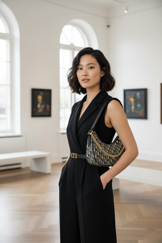 Beige & Black Monogram Baguette Bag