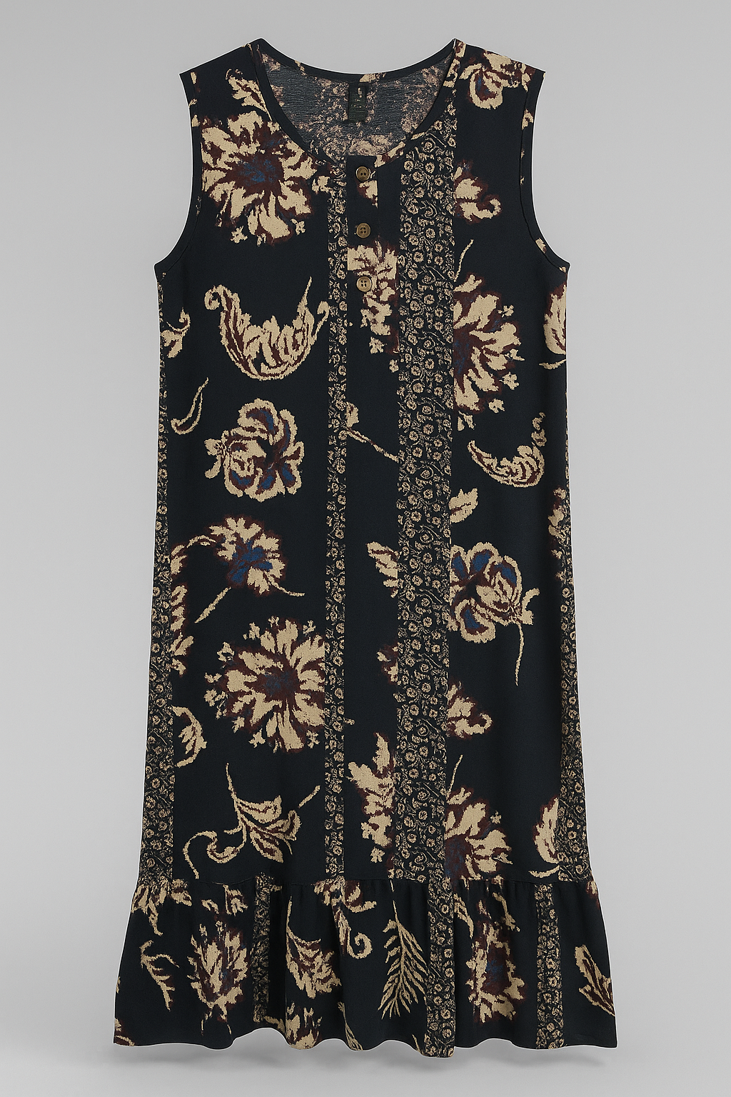 Navy Floral Sleeveless Midi Dress