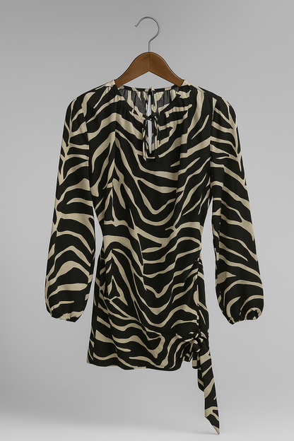 Zebra Print Long Sleeve Mini Dress