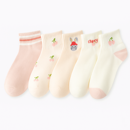 Women’s Cherry & Cute Pattern Socks – 5-Pairs