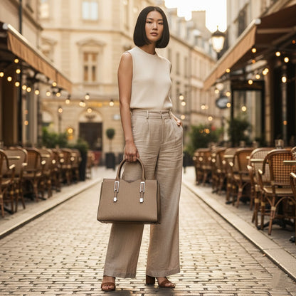 Taupe Textured Leather Handbag