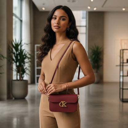 Crossbody Bag with Gold Logo