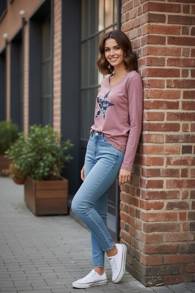 Women’s Mauve Long Sleeve T-Shirt – “Shine Like a Star”