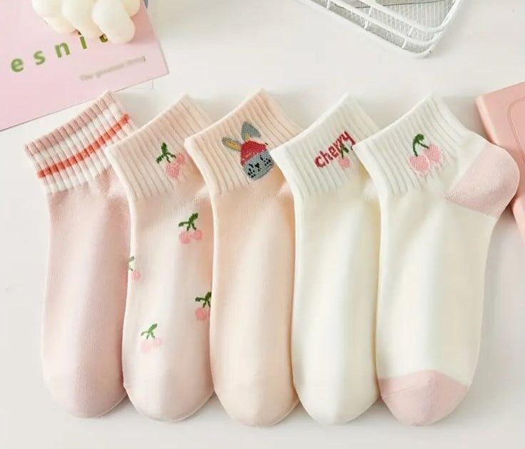 Women’s Cherry & Cute Pattern Socks – 5-Pairs