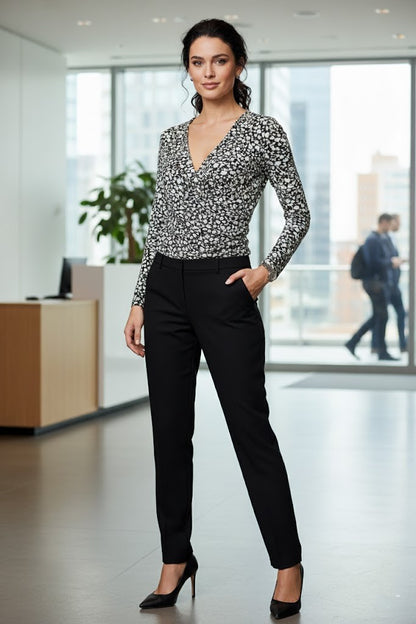 Women’s Black & White V-Neck Wrap Top