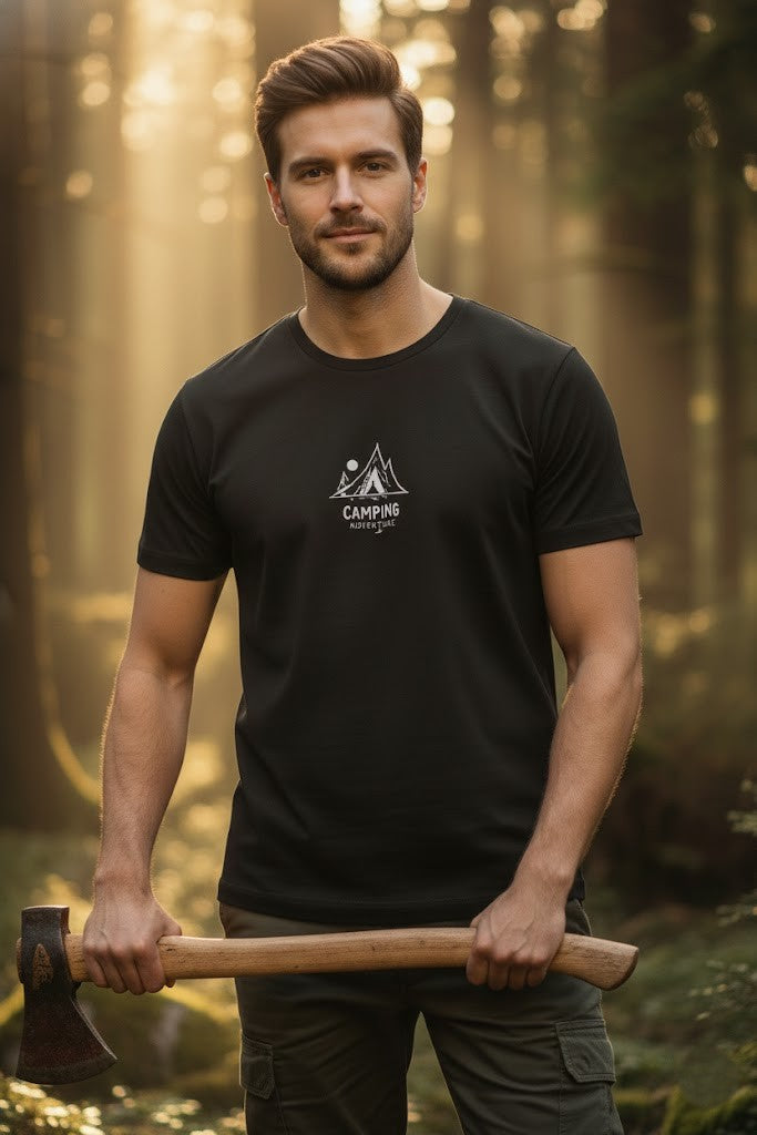 Black “Camping” Graphic T-Shirt