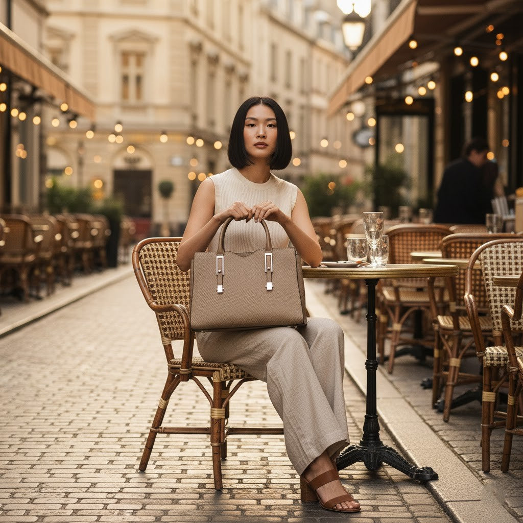 Taupe Textured Leather Handbag