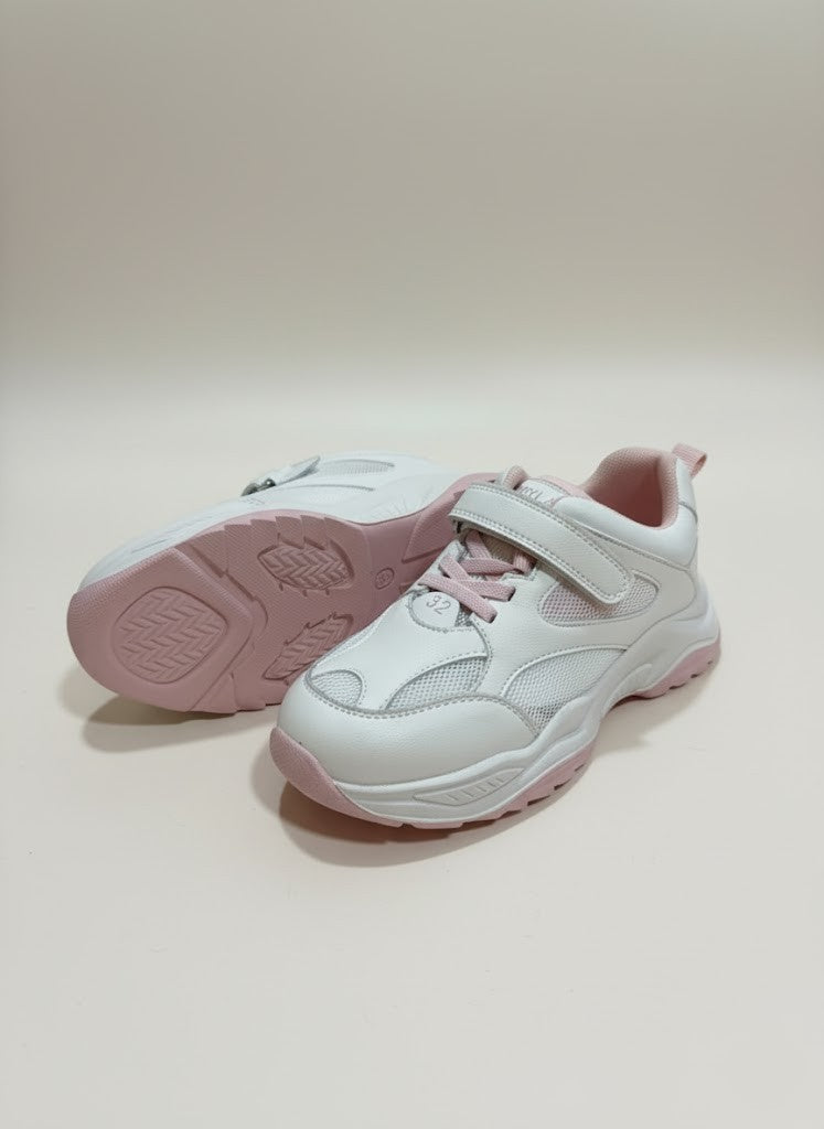 Girls’ White & Pink Sneakers