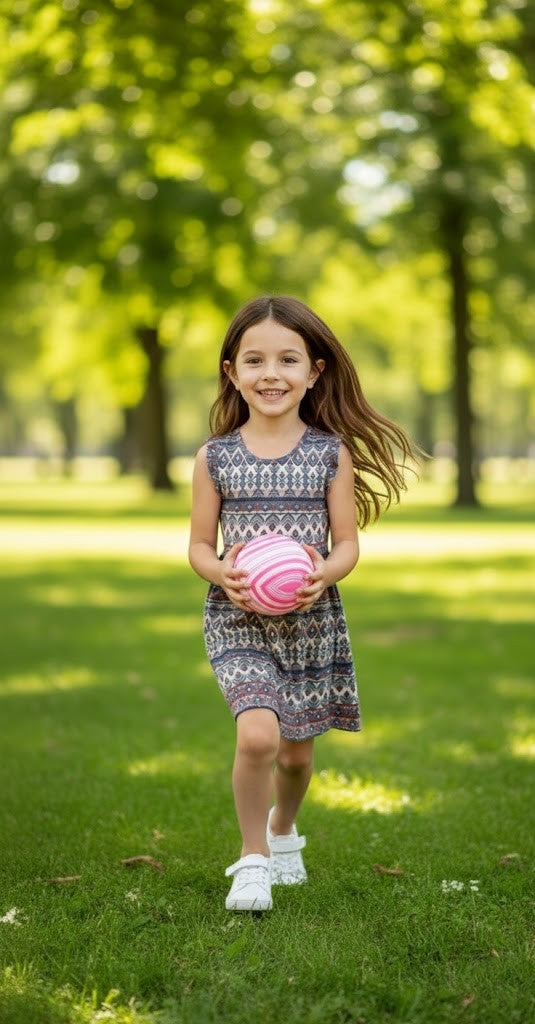 Girls’ Boho Pattern Flutter-Sleeve Dress