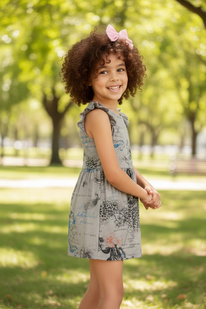 Girls’ Printed Flutter-Sleeve Casual Dress