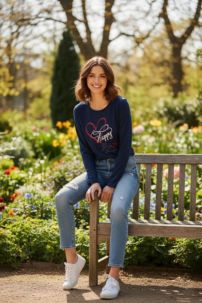 Navy Blue Long Sleeve Shirt – “Happy Heart”