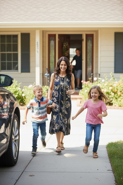 Navy Floral Sleeveless Midi Dress