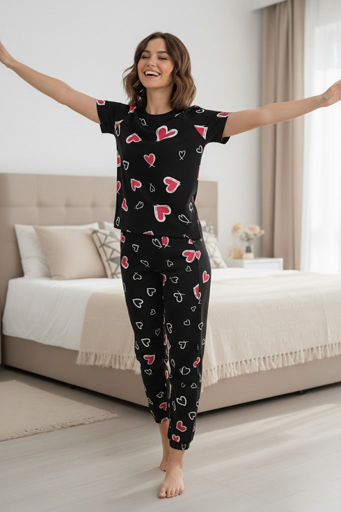 Heart Print Women's Pajama Set