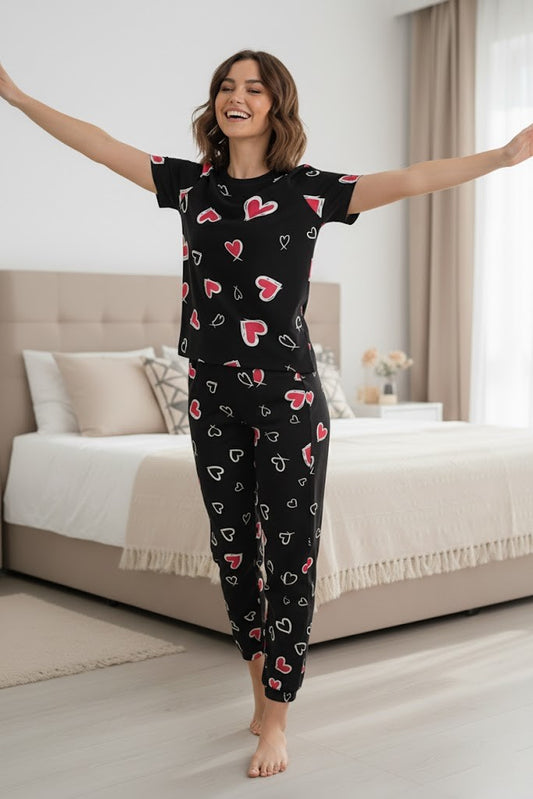 Heart Print Women's Pajama Set