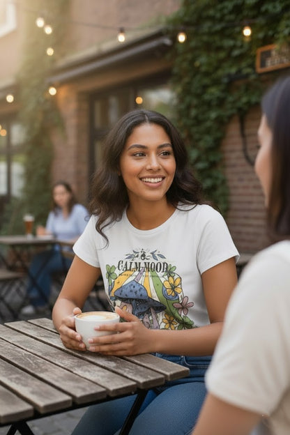 Women’s White Printed T-Shirt – “Calm Mood” Graphic
